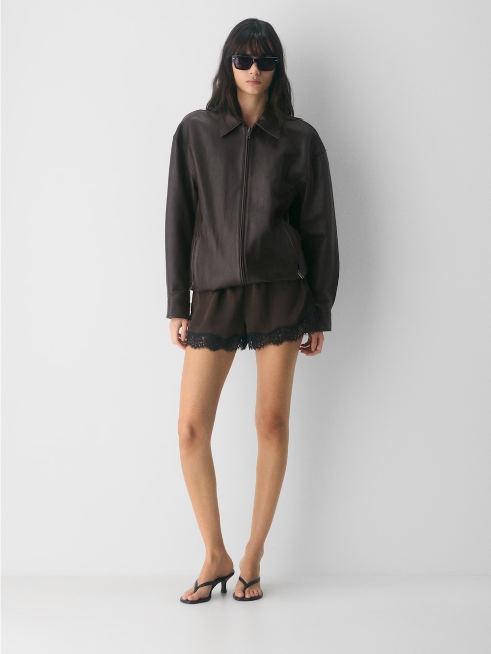 NWT - Aritzia Wilfred Whimsy Satin Shorts - Rich Mocha Brown/Black - Size Small - Picture 2 of 7